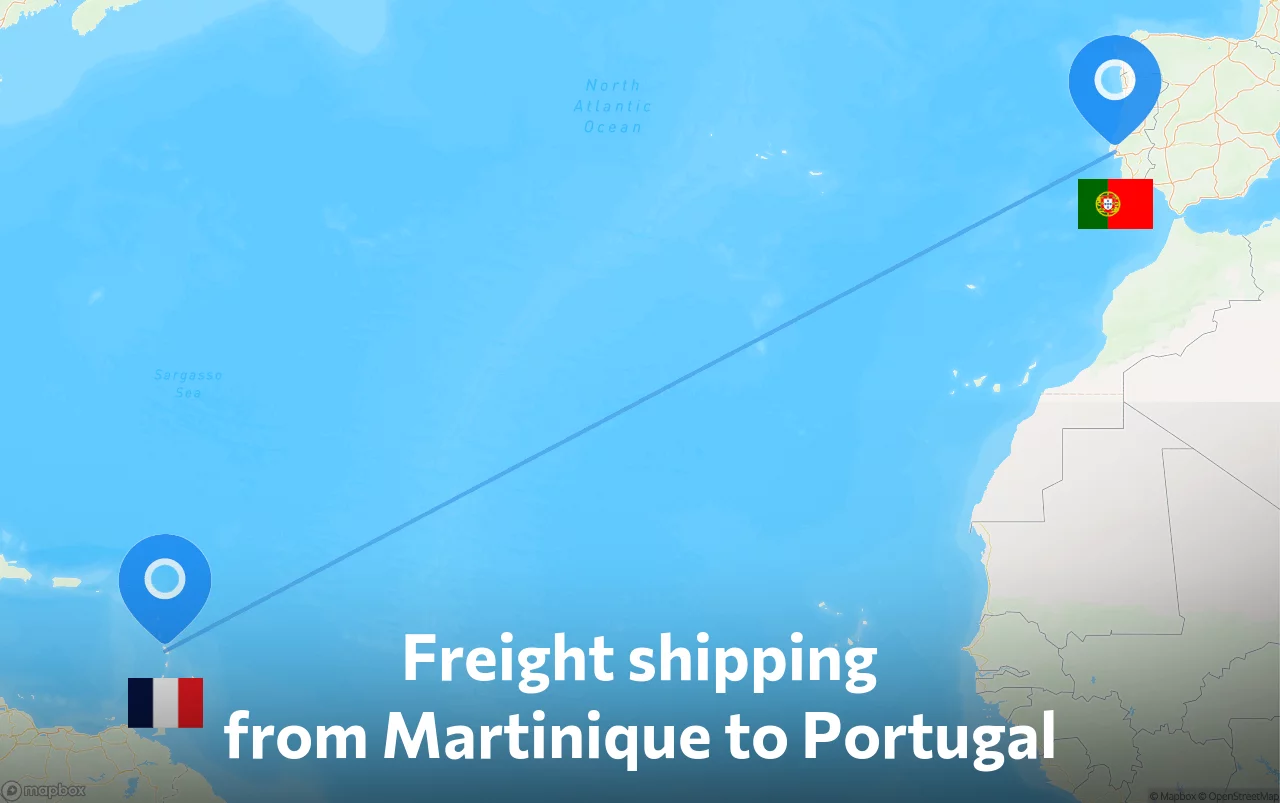 Shipping route from Martinique to Portugal