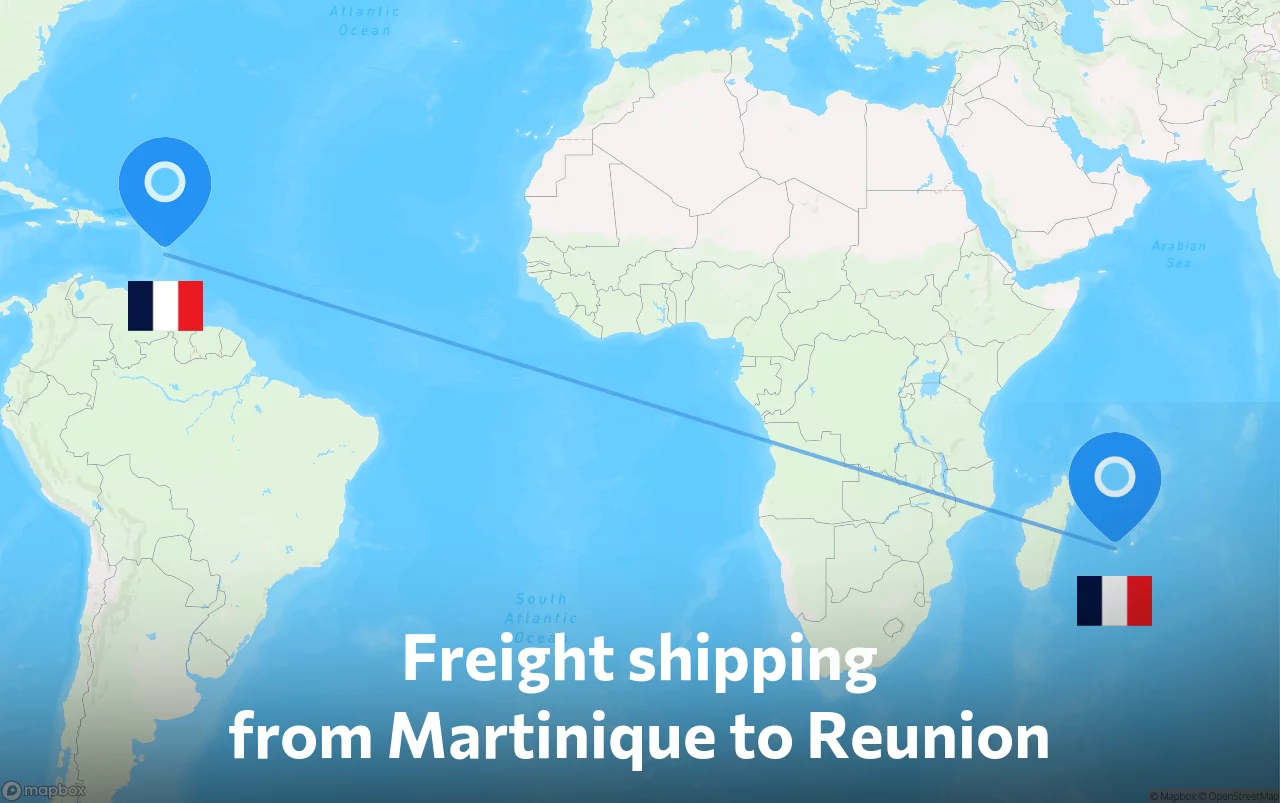Shipping route from Martinique to Reunion