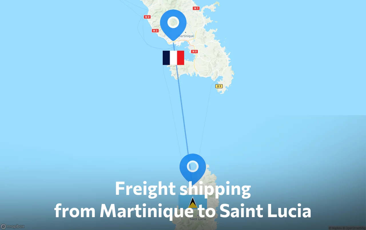 Shipping route from Martinique to Saint Lucia
