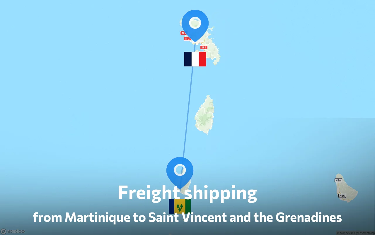 Shipping route from Martinique to Saint Vincent and the Grenadines