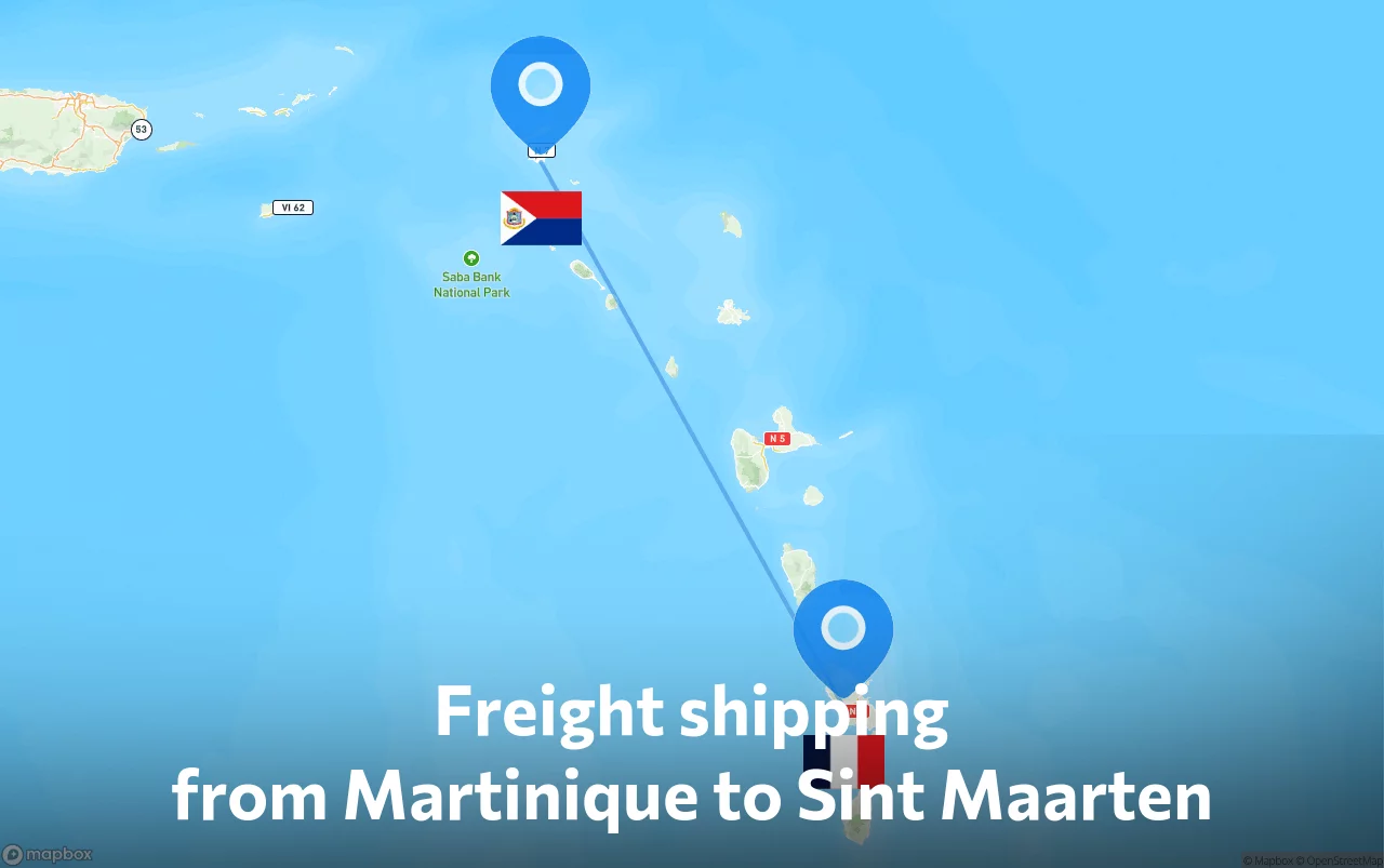 Shipping route from Martinique to Sint Maarten