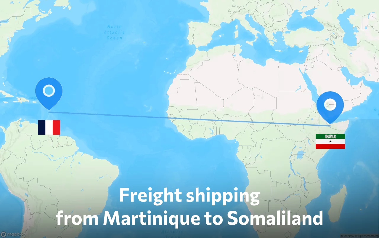 Shipping route from Martinique to Somaliland