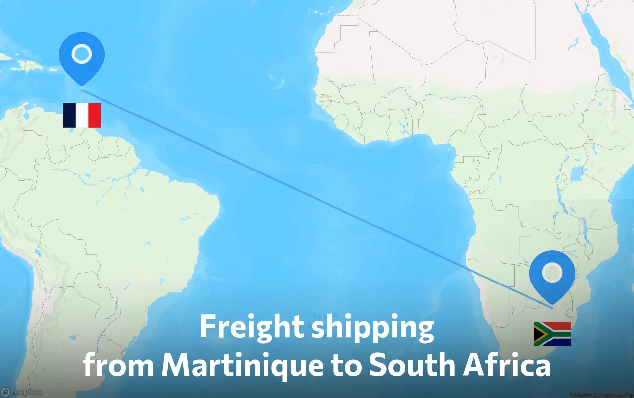 Shipping route from Martinique to South Africa