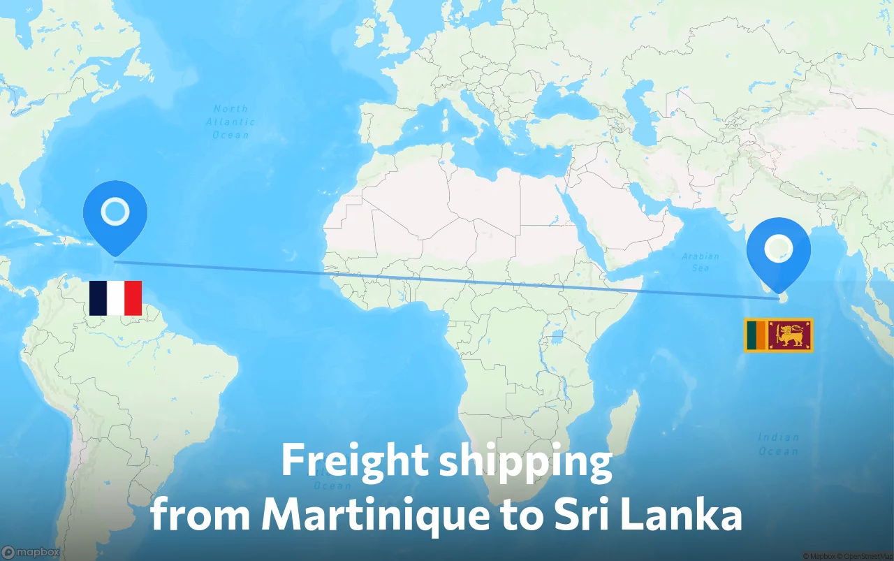 Shipping route from Martinique to Sri Lanka