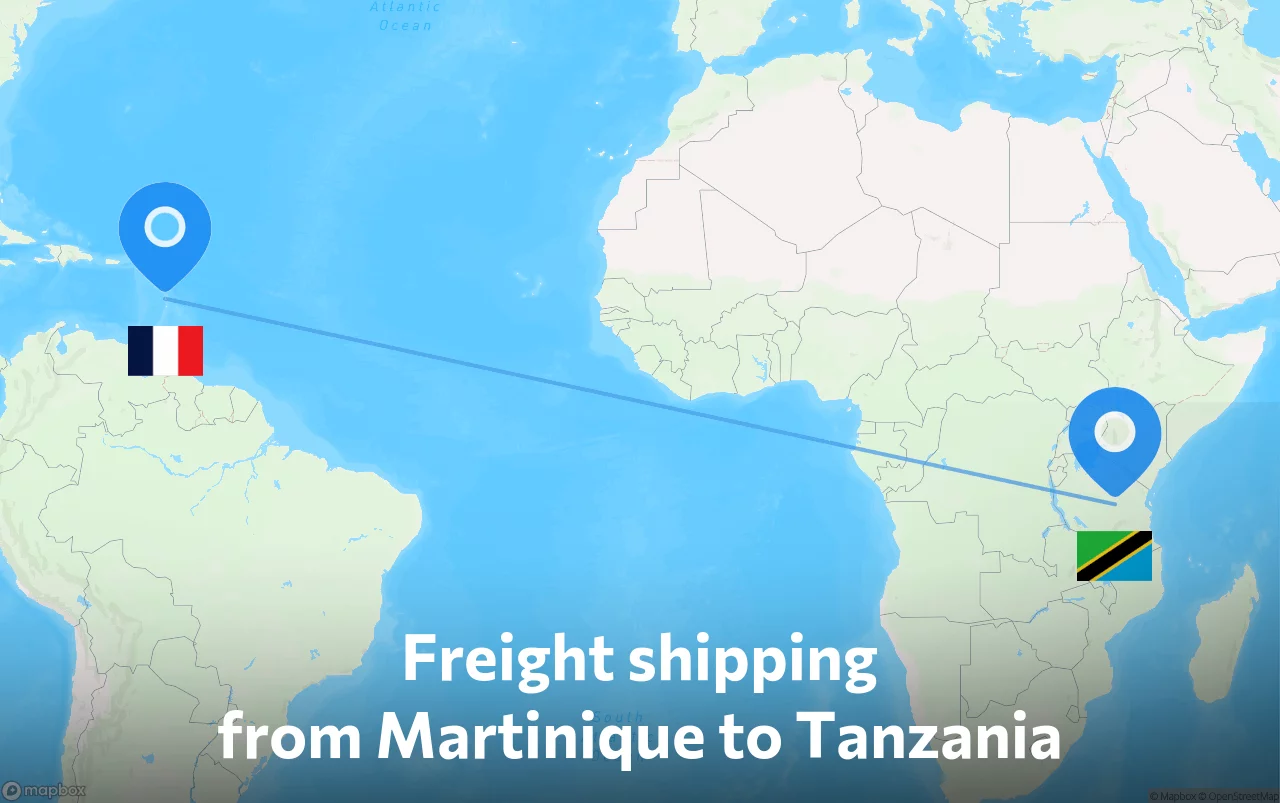 Shipping route from Martinique to Tanzania