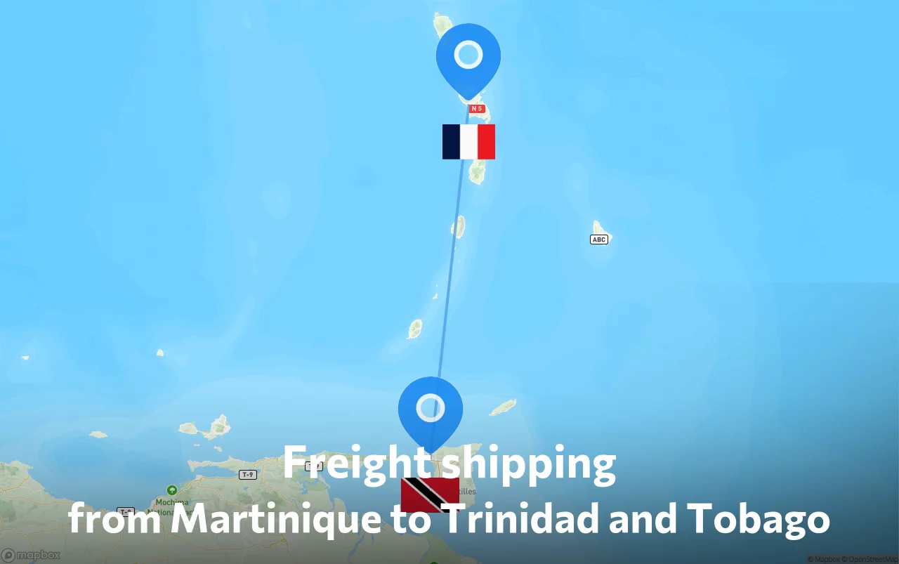 Shipping route from Martinique to Trinidad and Tobago