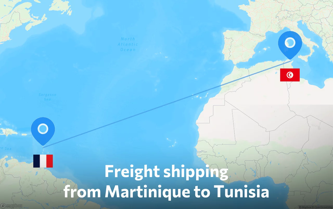 Shipping route from Martinique to Tunisia