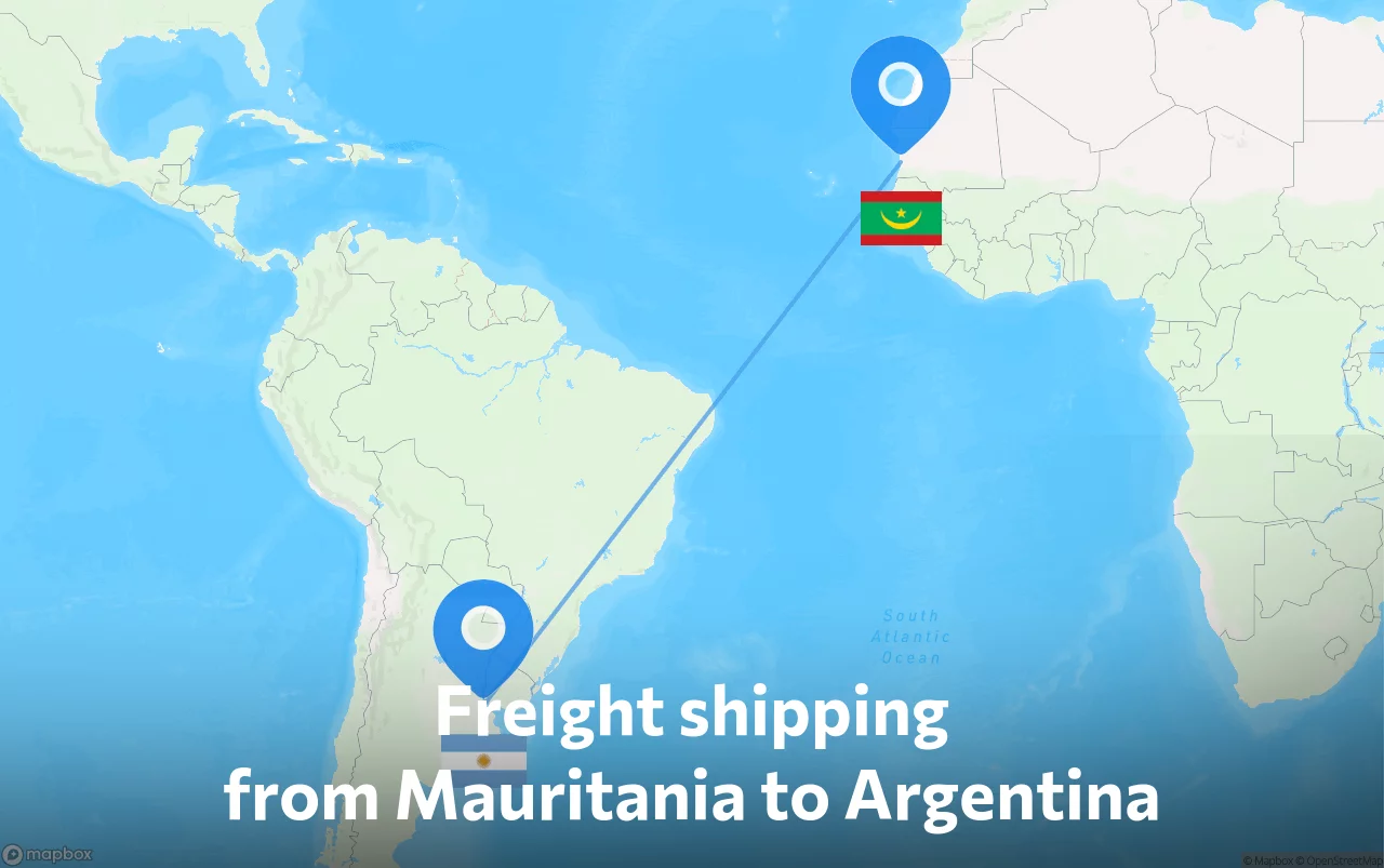 Shipping route from Mauritania to Argentina