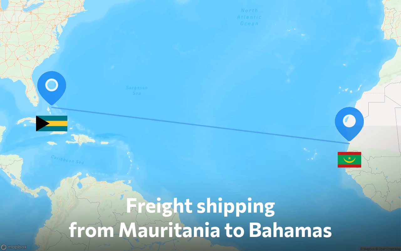 Shipping route from Mauritania to Bahamas