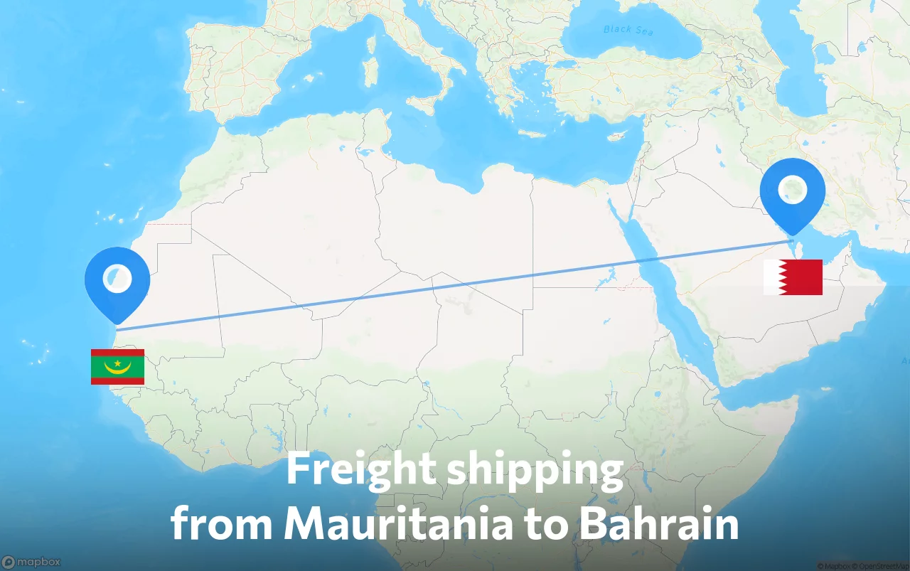 Shipping route from Mauritania to Bahrain
