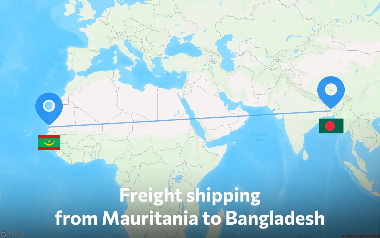 Shipping route from Mauritania to Bangladesh