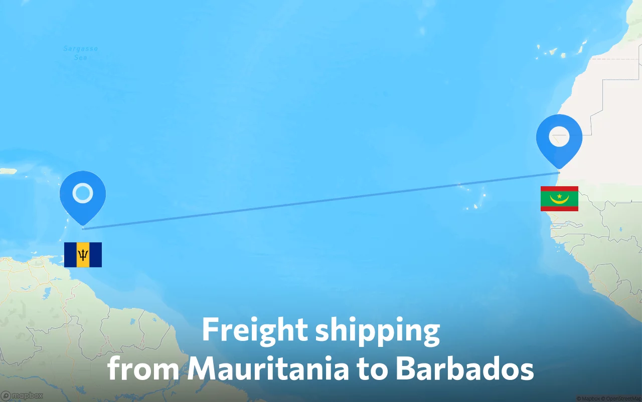 Shipping route from Mauritania to Barbados