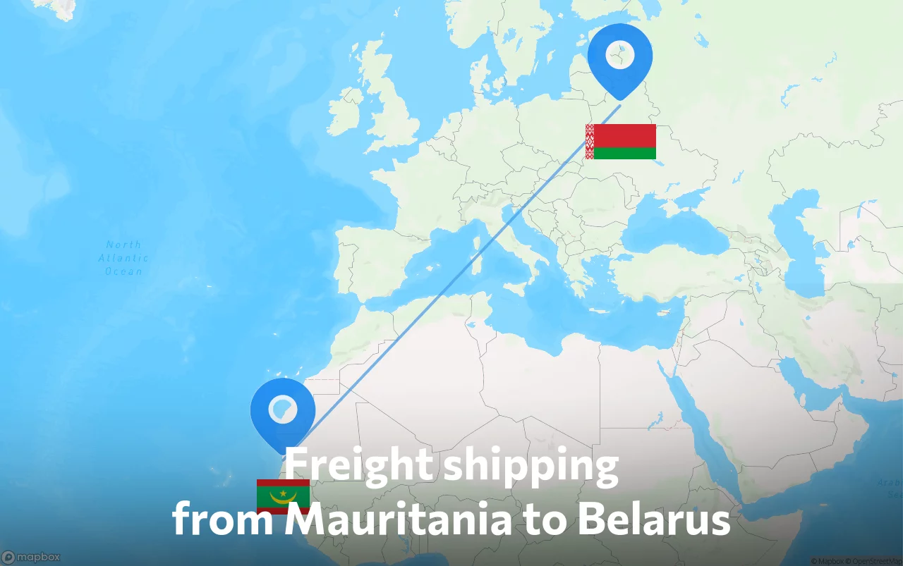 Shipping route from Mauritania to Belarus