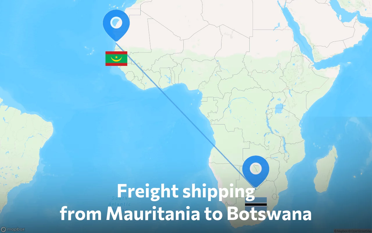 Shipping route from Mauritania to Botswana
