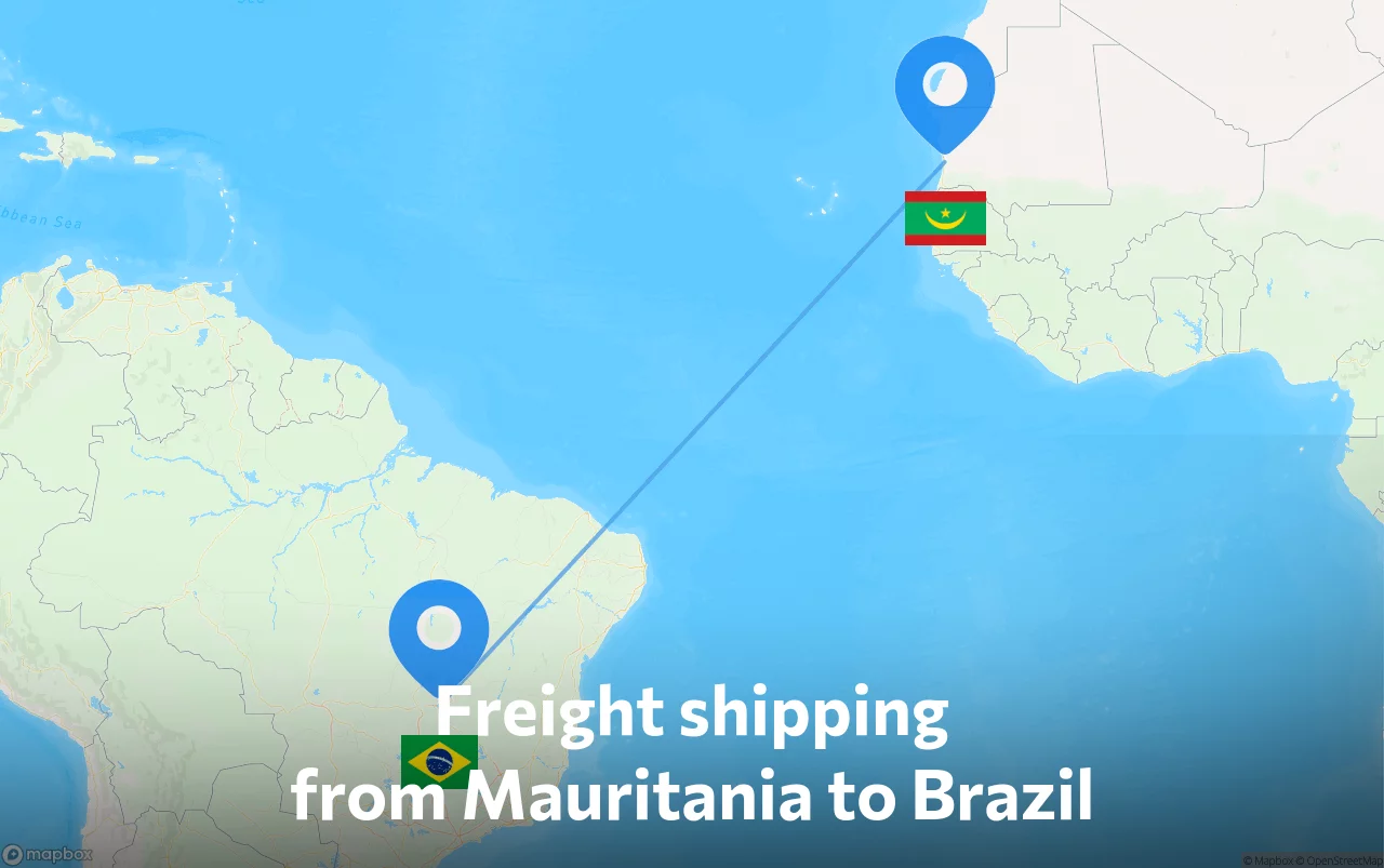 Shipping route from Mauritania to Brazil