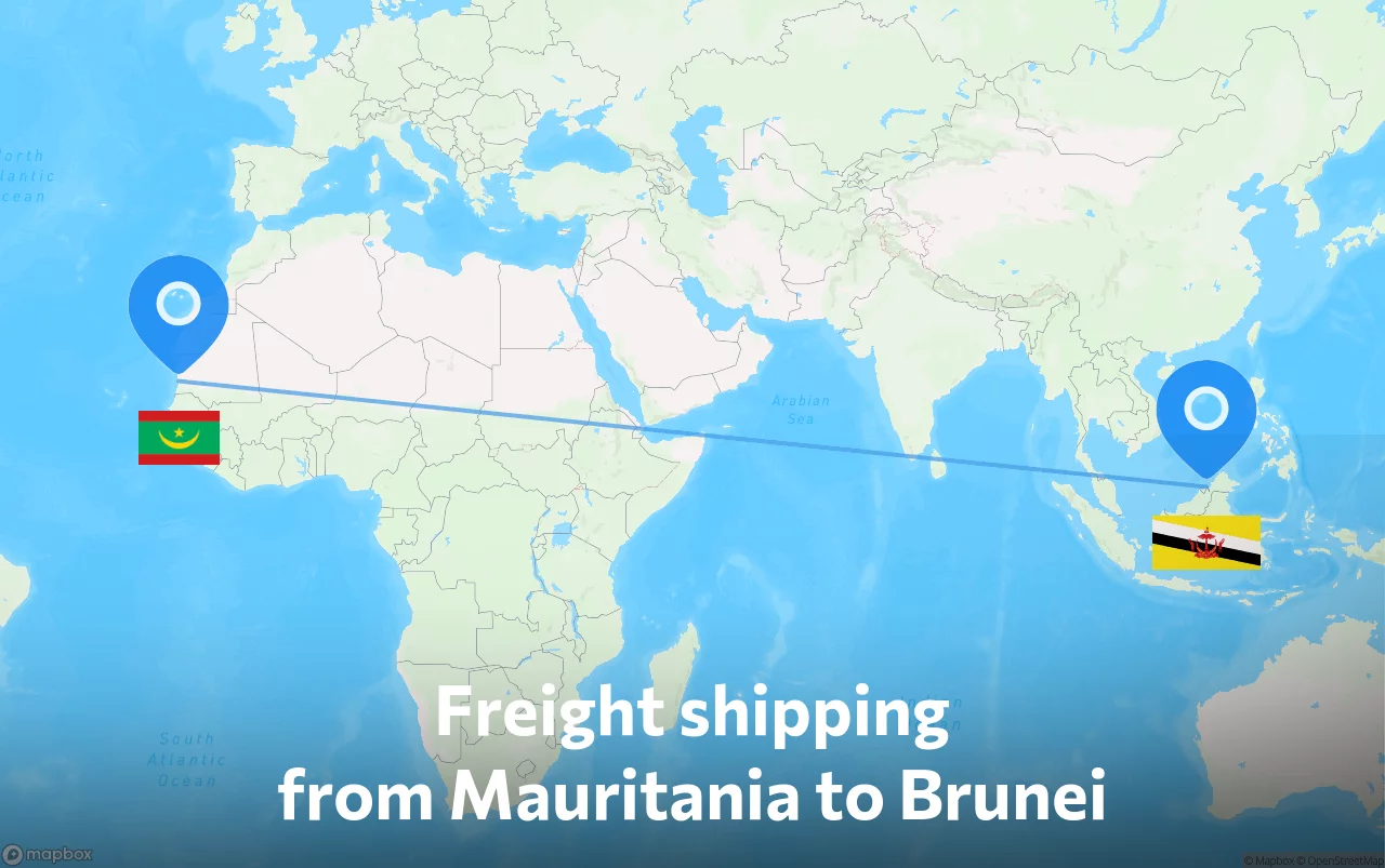 Shipping route from Mauritania to Brunei