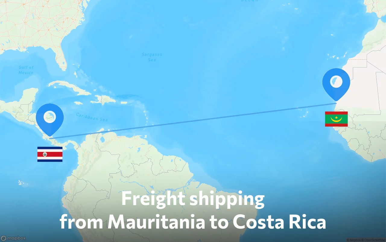 Shipping route from Mauritania to Costa Rica