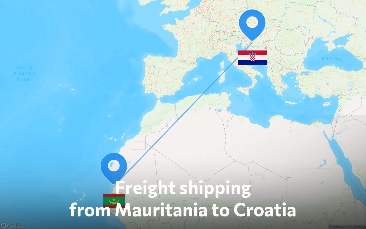 Shipping route from Mauritania to Croatia