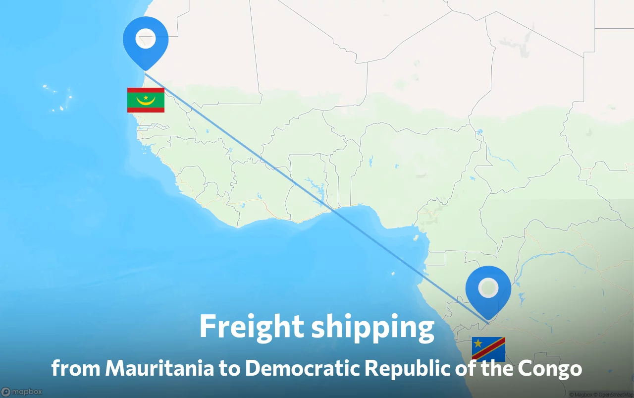 Shipping route from Mauritania to Democratic Republic of the Congo
