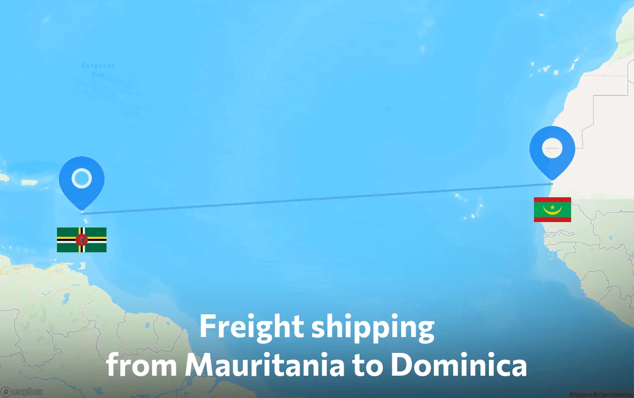 Shipping route from Mauritania to Dominica
