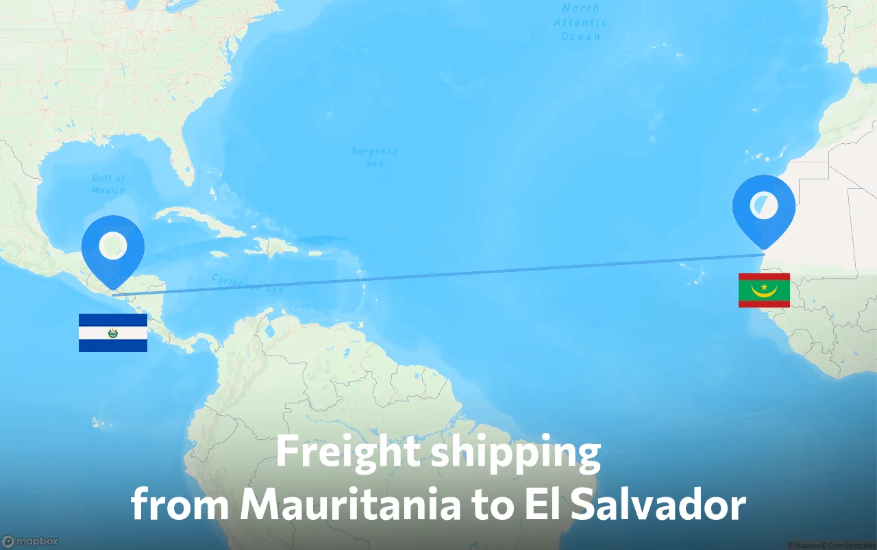 Shipping route from Mauritania to El Salvador
