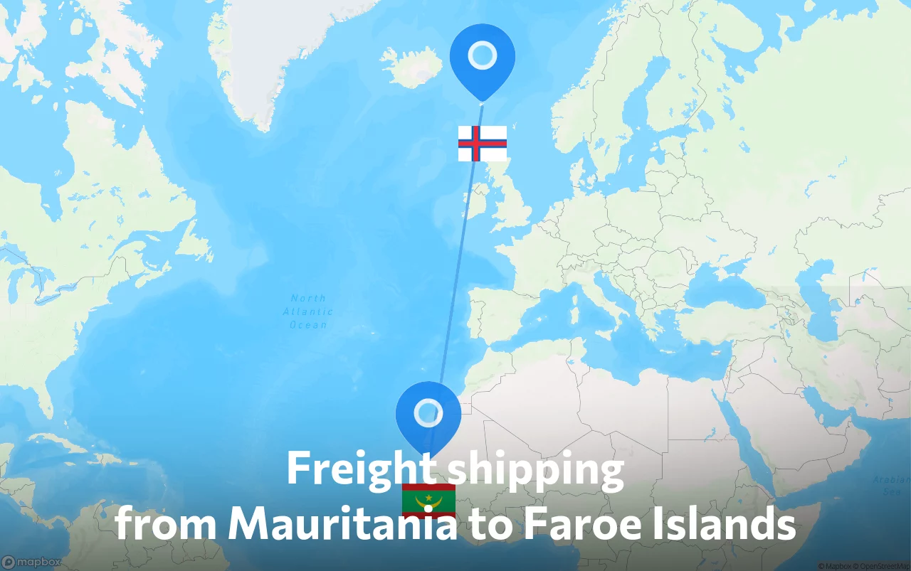 Shipping route from Mauritania to Faroe Islands