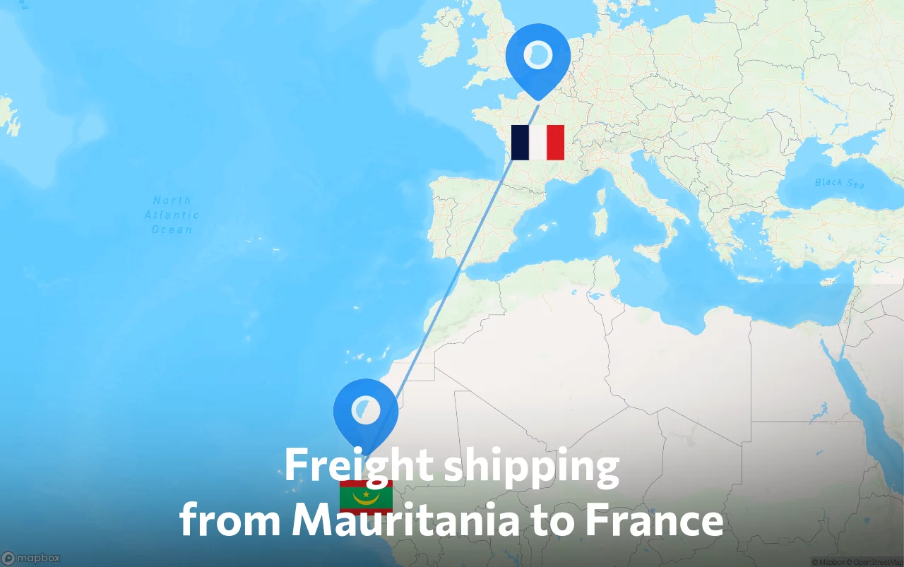 Shipping route from Mauritania to France