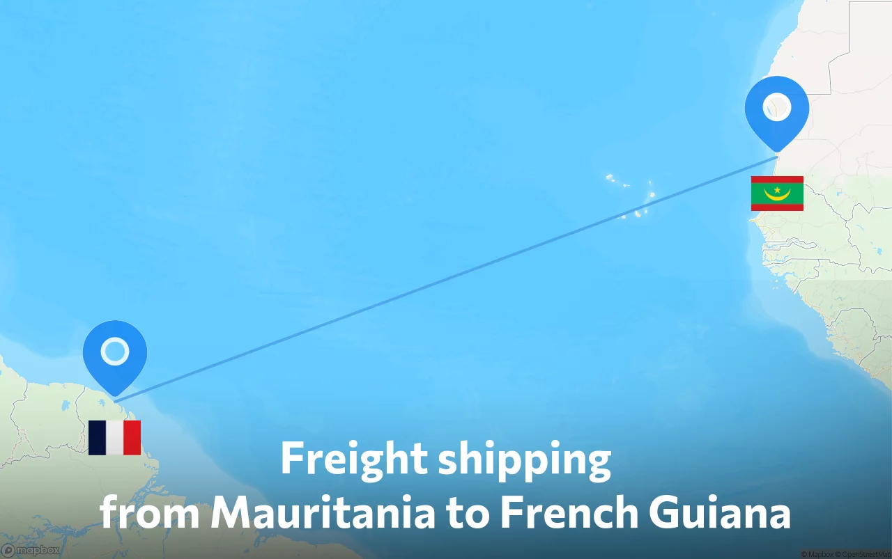 Shipping route from Mauritania to French Guiana