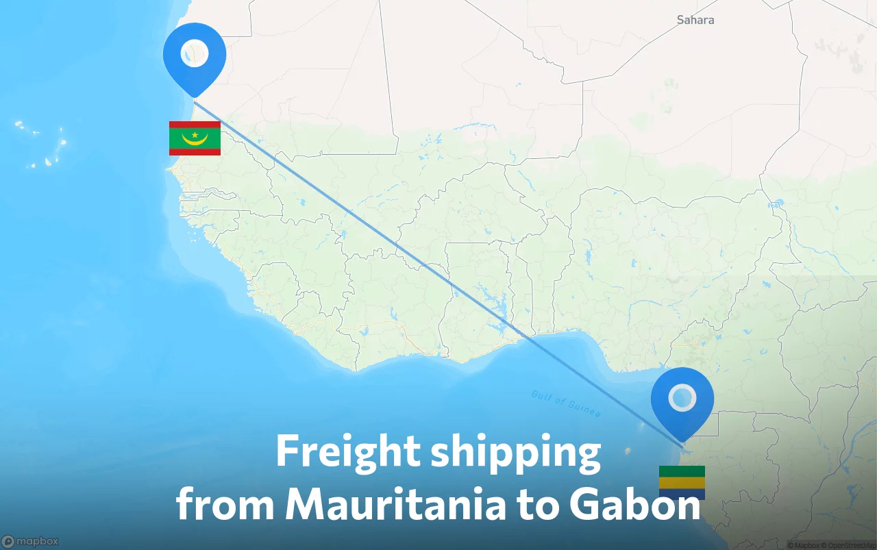 Shipping route from Mauritania to Gabon