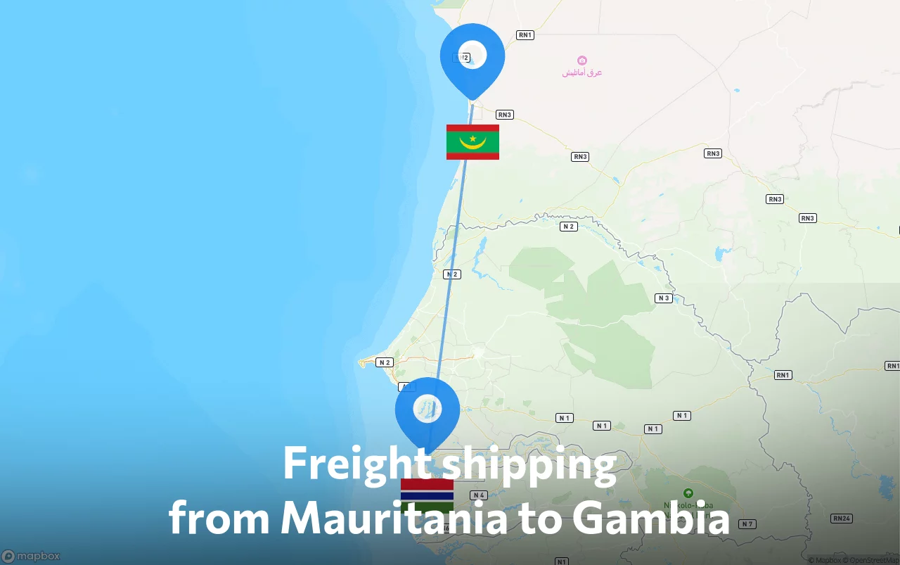 Shipping route from Mauritania to Gambia