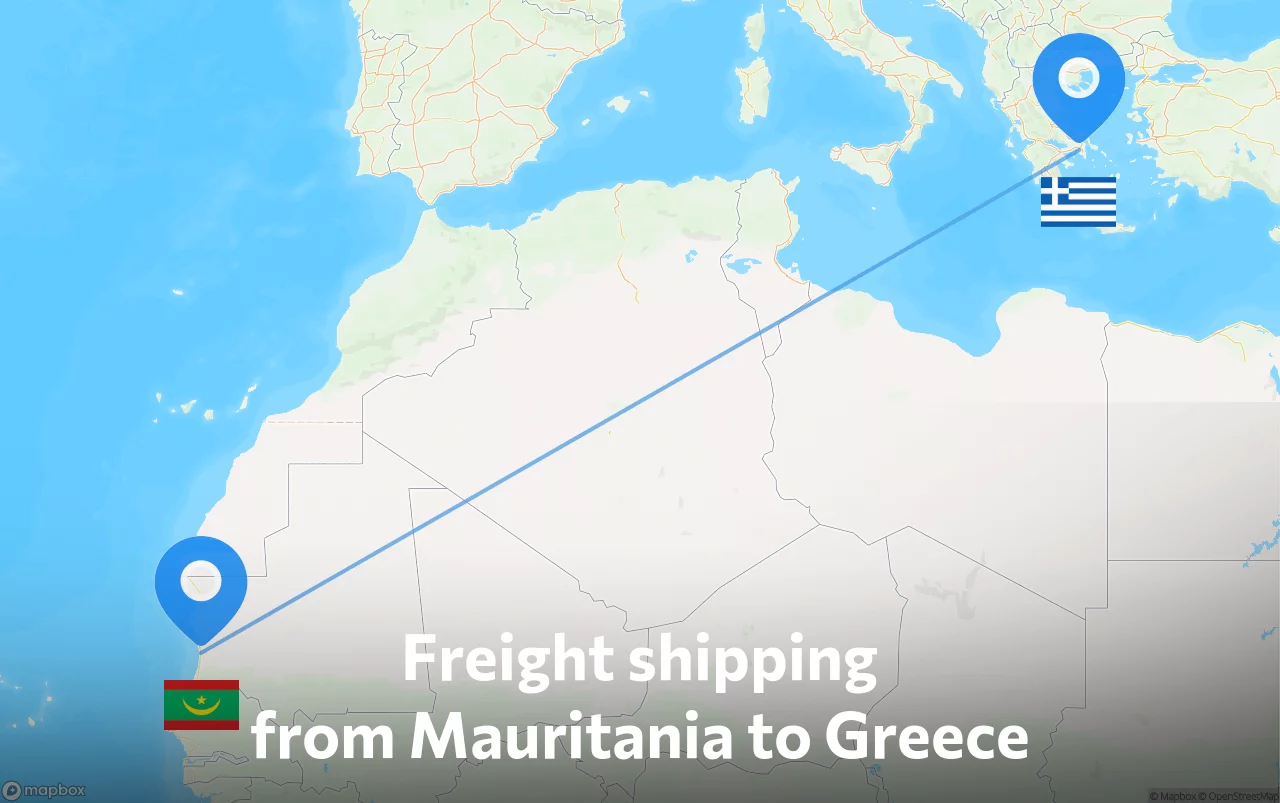 Shipping route from Mauritania to Greece
