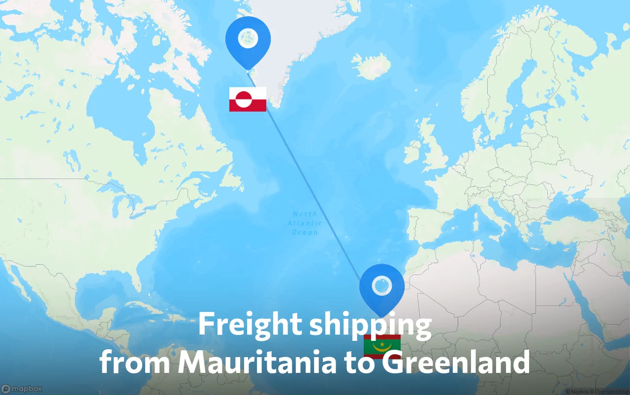 Shipping route from Mauritania to Greenland