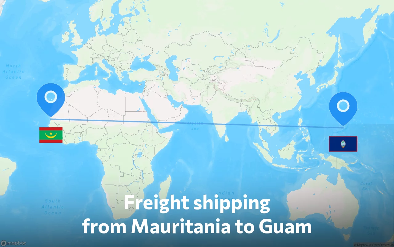 Shipping route from Mauritania to Guam