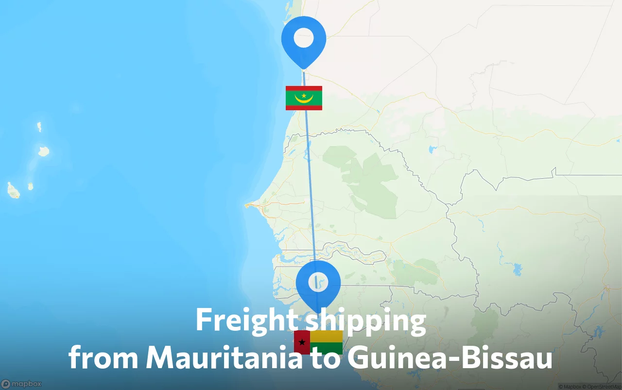 Shipping route from Mauritania to Guinea-Bissau