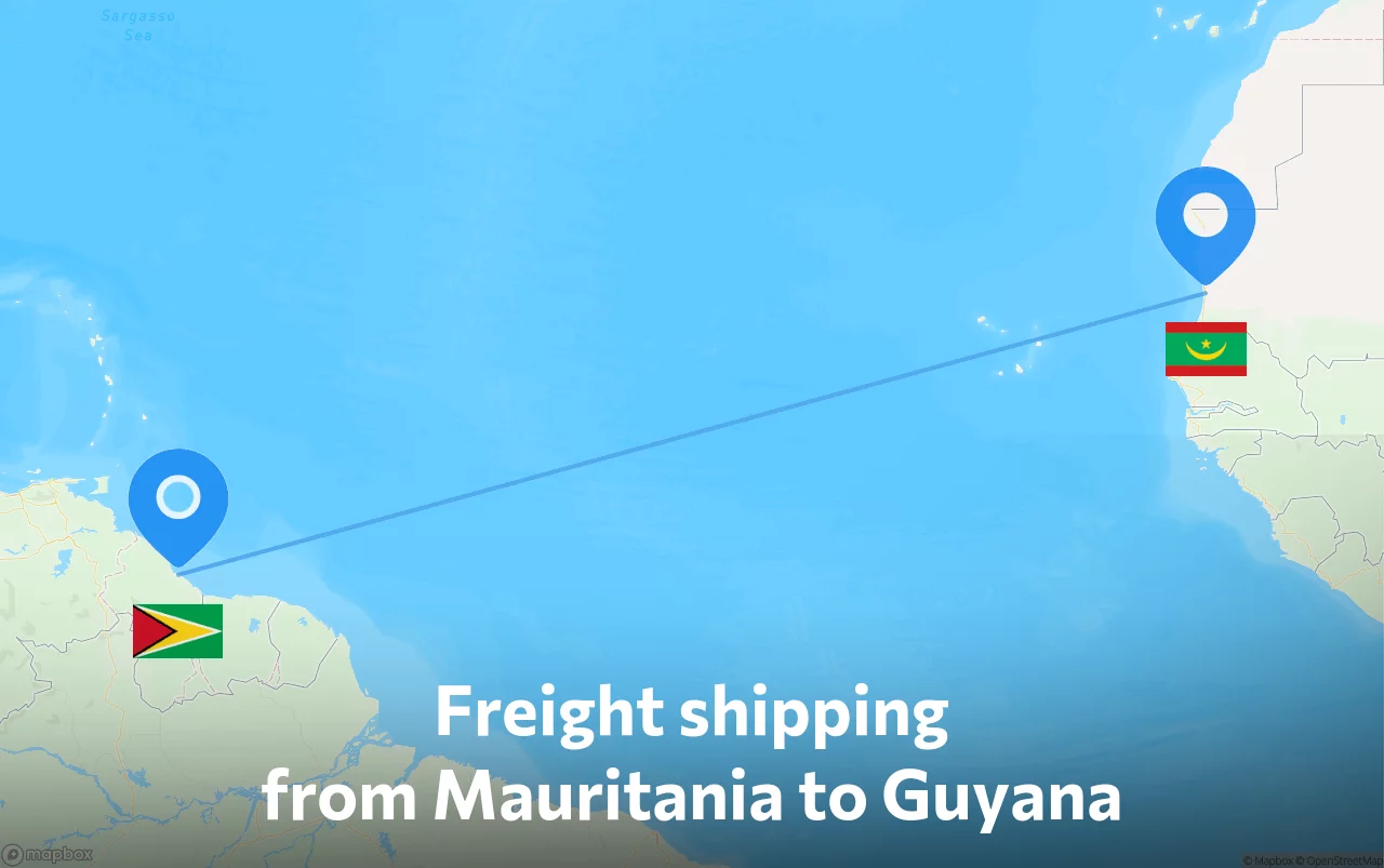 Shipping route from Mauritania to Guyana