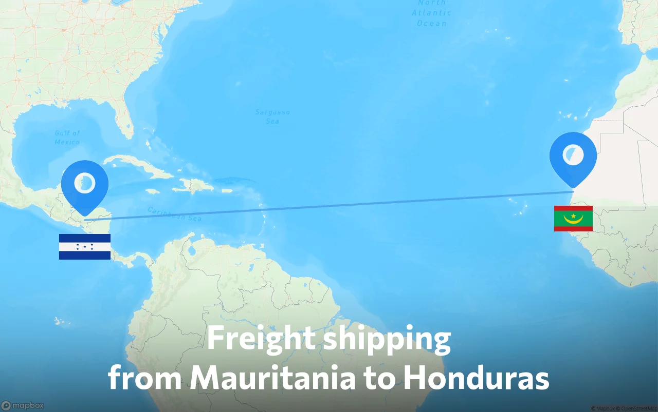 Shipping route from Mauritania to Honduras