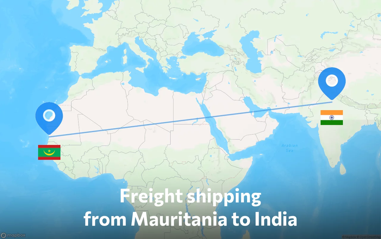 Shipping route from Mauritania to India