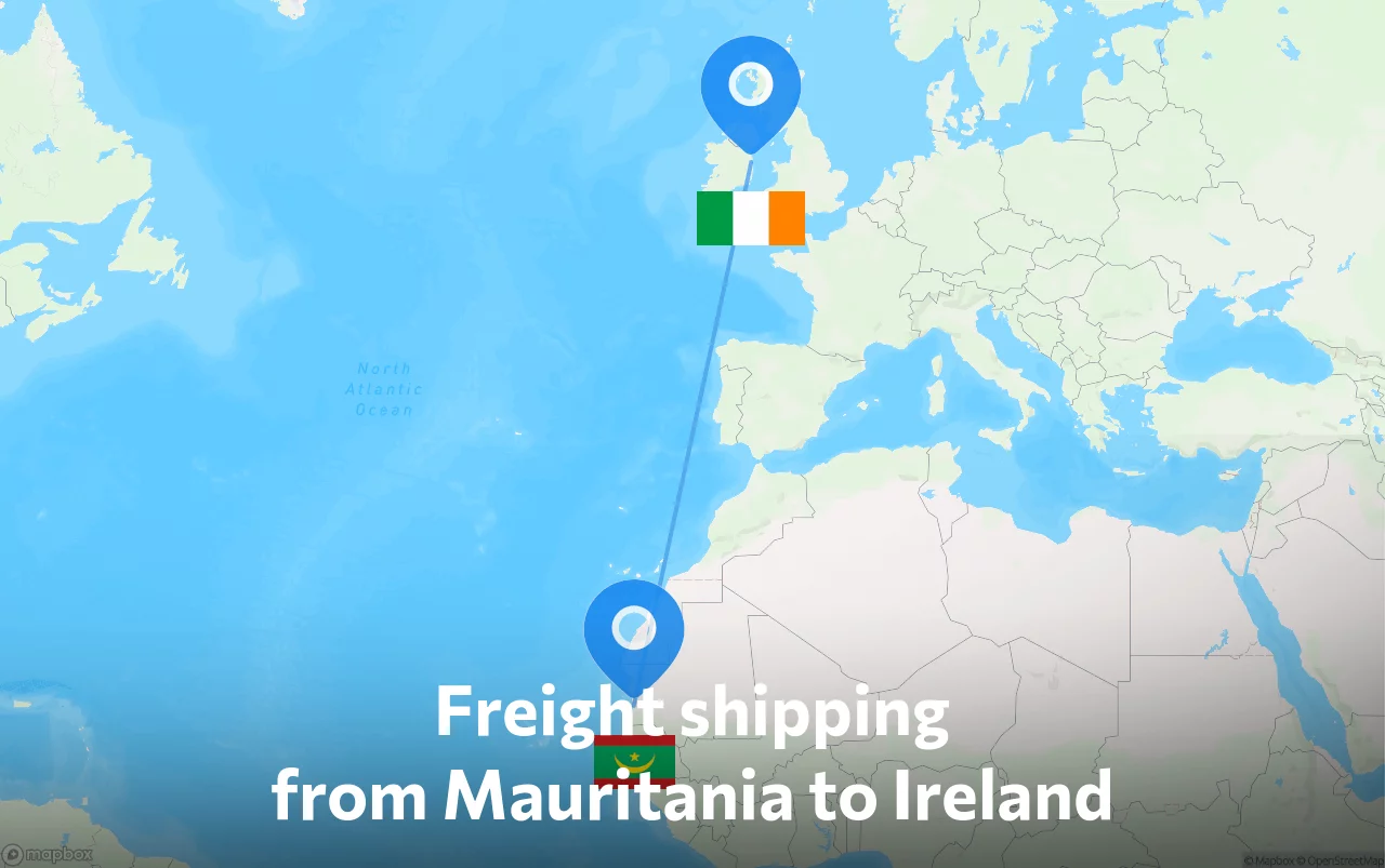 Shipping route from Mauritania to Ireland
