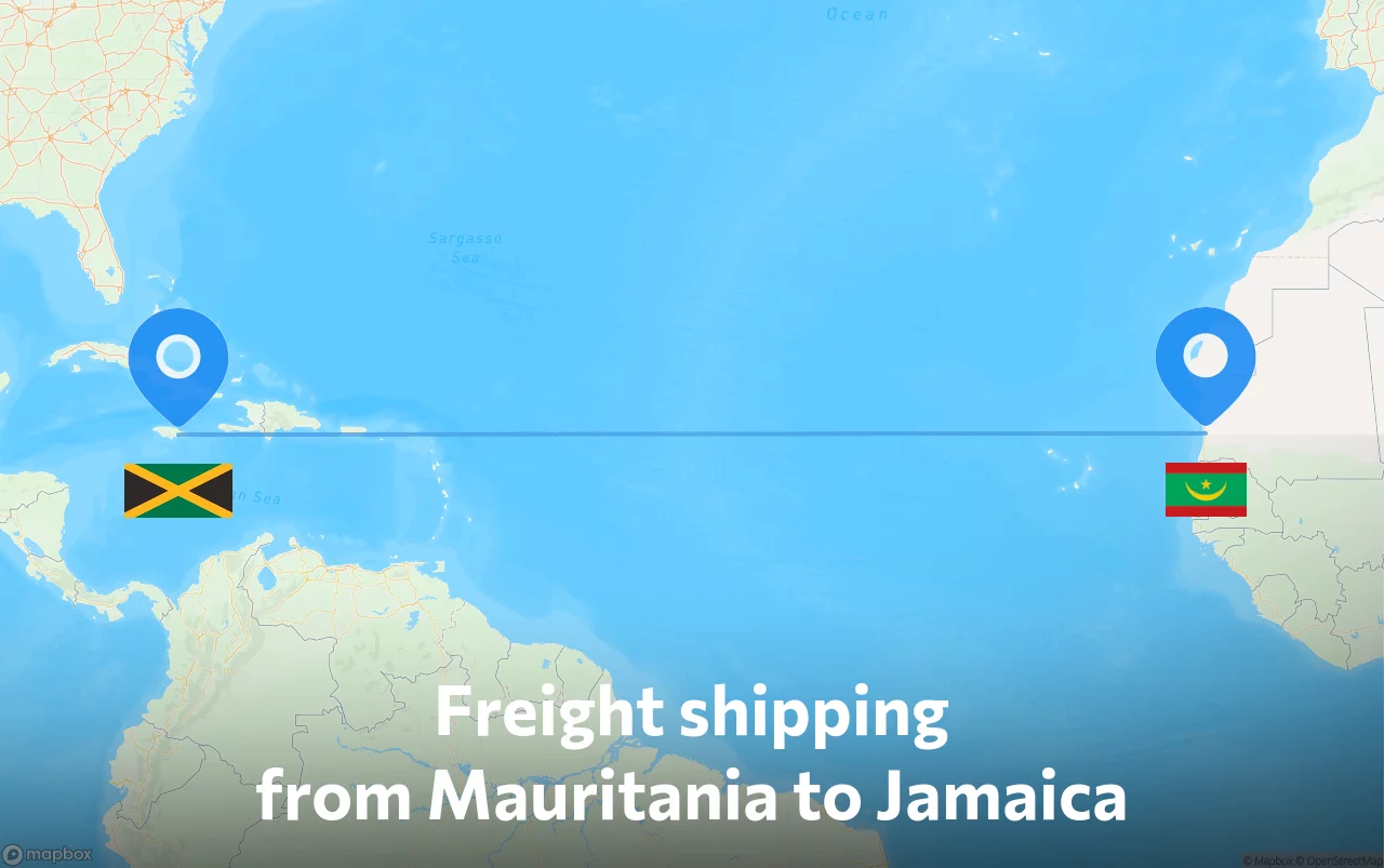 Shipping route from Mauritania to Jamaica
