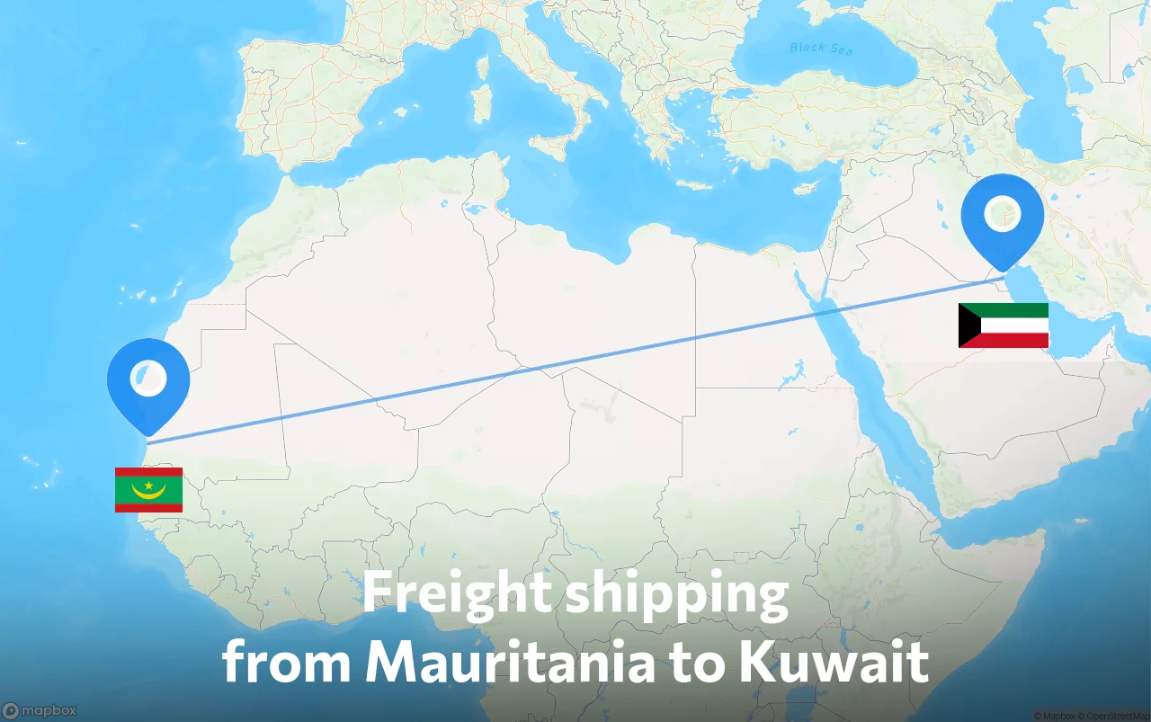 Shipping route from Mauritania to Kuwait