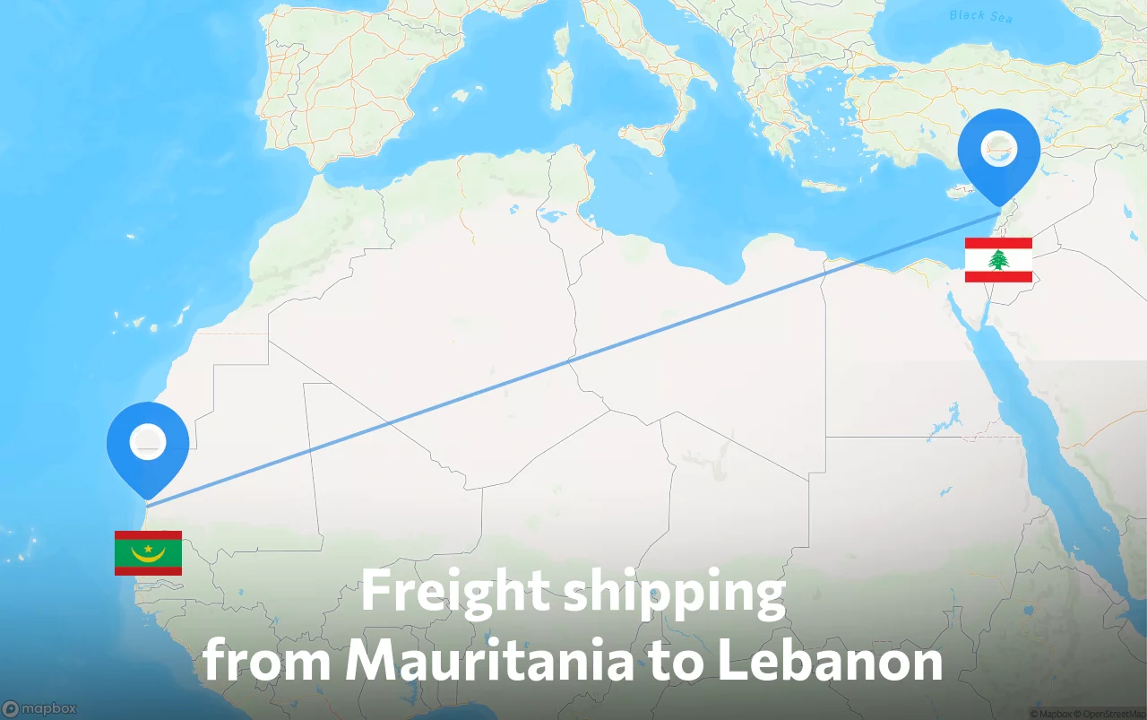 Shipping route from Mauritania to Lebanon