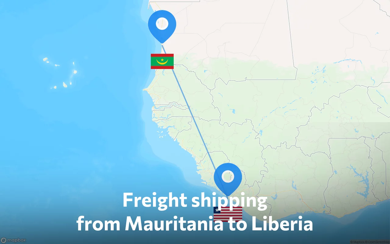 Shipping route from Mauritania to Liberia