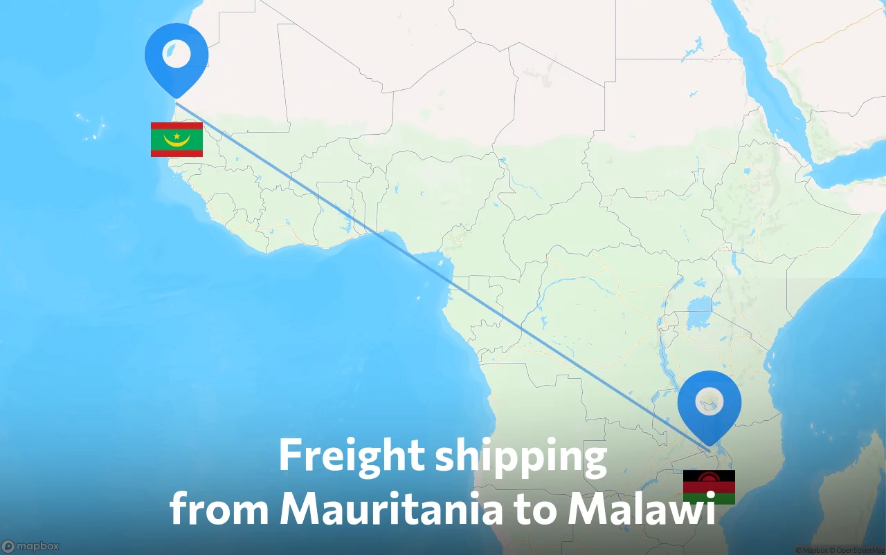 Shipping route from Mauritania to Malawi