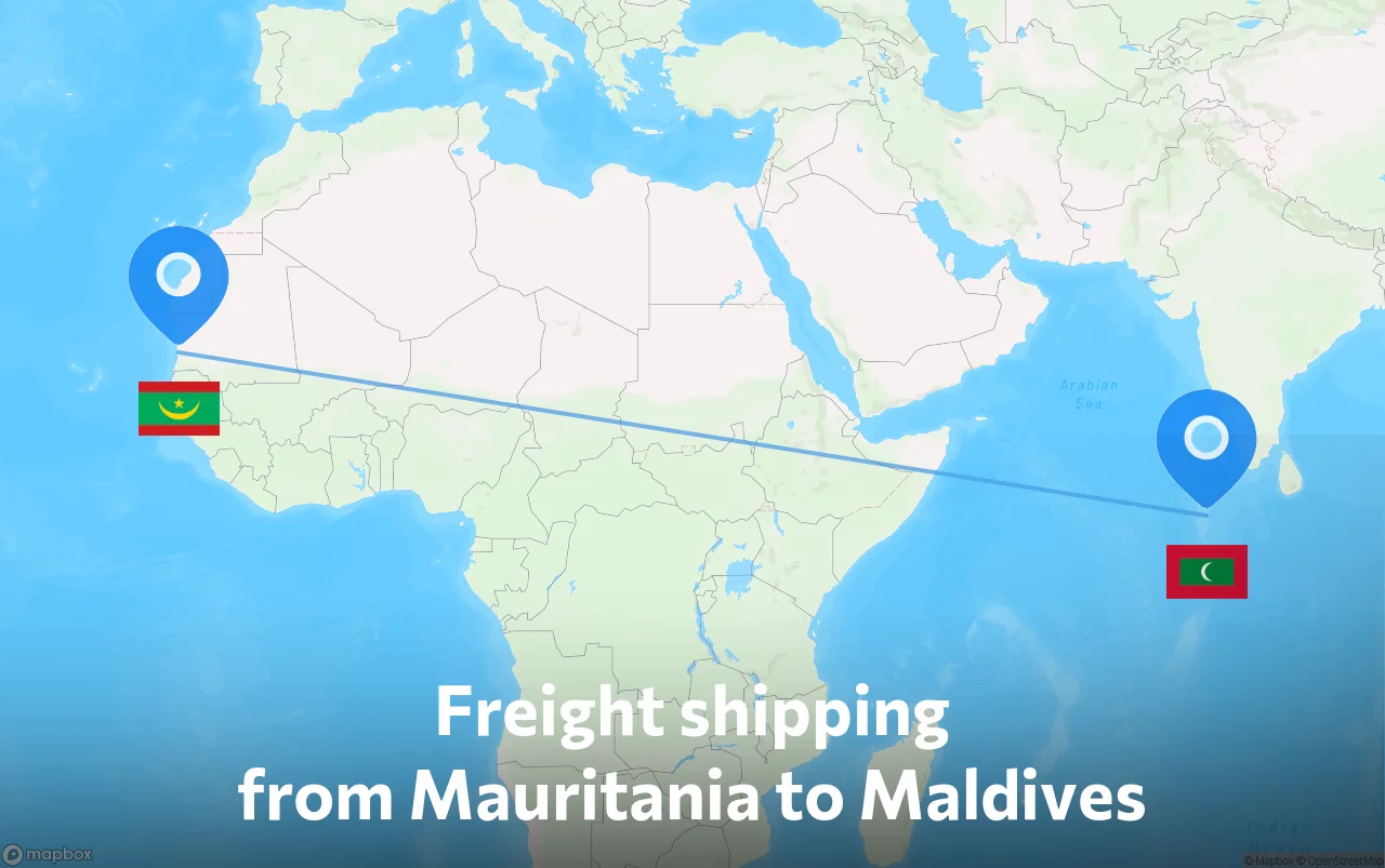 Shipping route from Mauritania to Maldives
