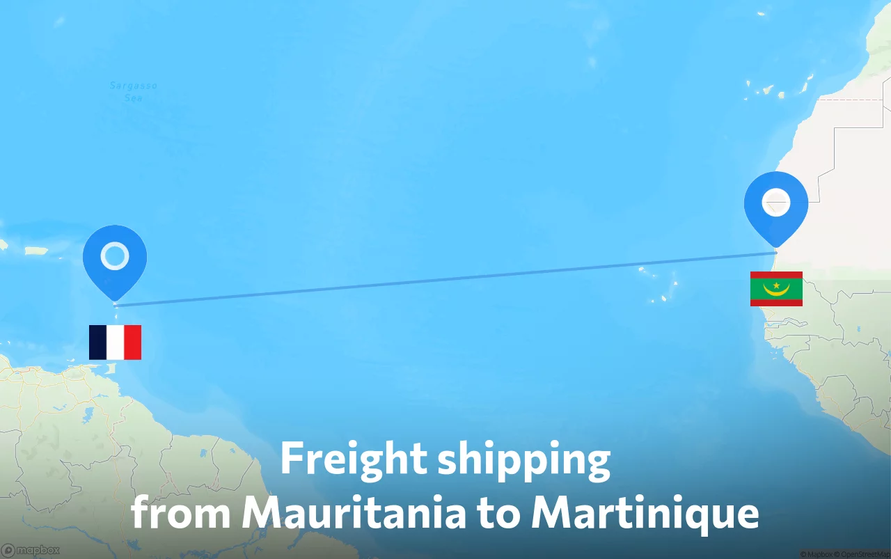 Shipping route from Mauritania to Martinique