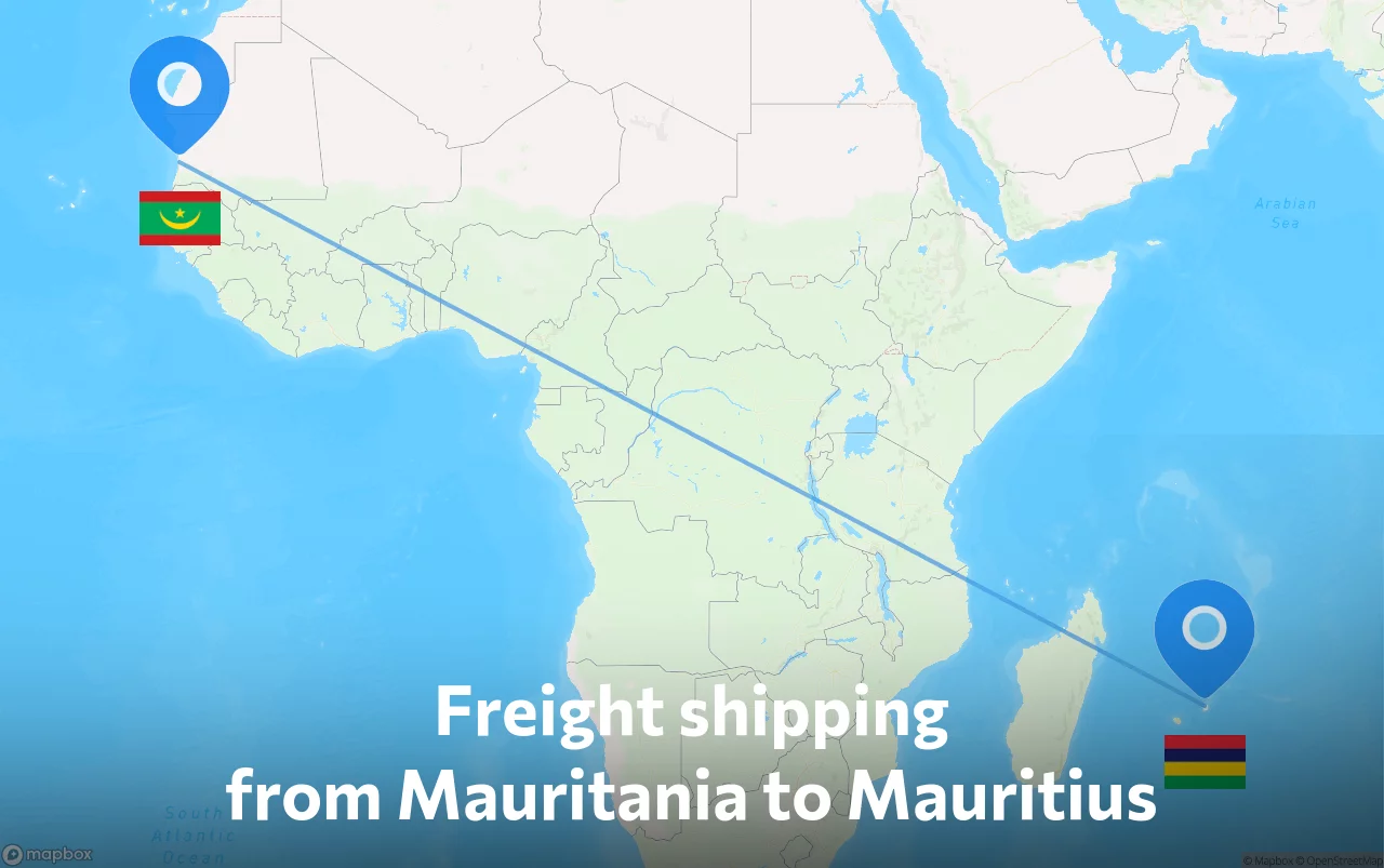 Shipping route from Mauritania to Mauritius