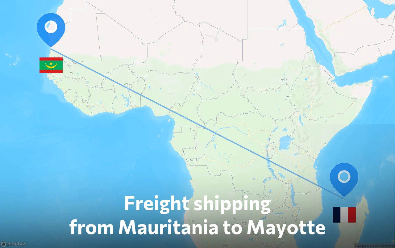 Shipping route from Mauritania to Mayotte