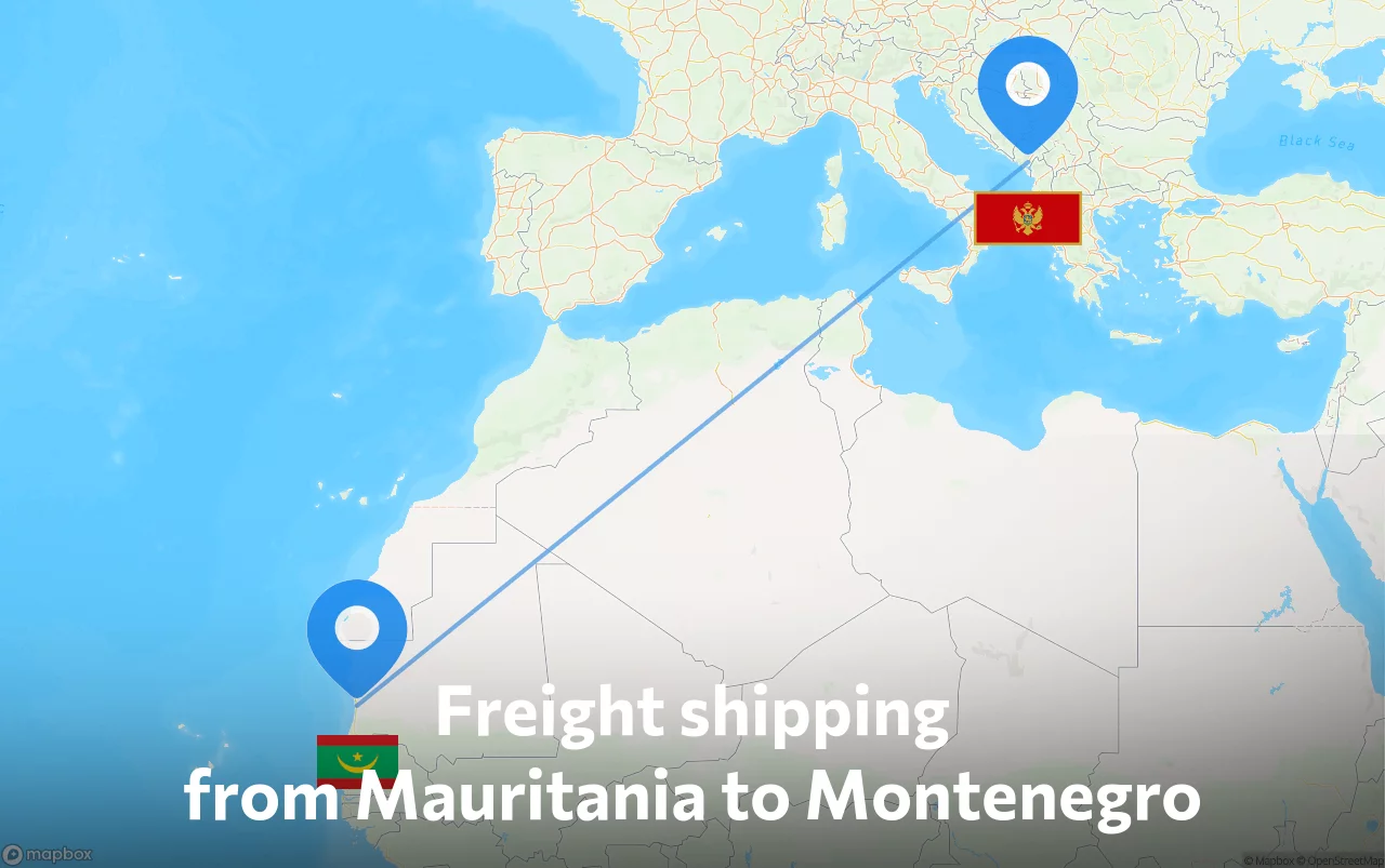 Shipping route from Mauritania to Montenegro