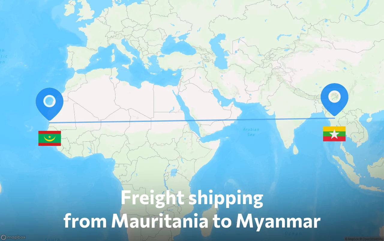 Shipping route from Mauritania to Myanmar
