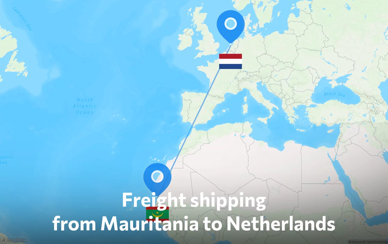 Shipping route from Mauritania to Netherlands